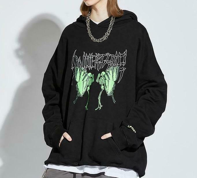 Coquette Aesthetic Metal Print Hoodie - Y2K Fashion Grunge Style Cute Tops Pastel Goth
