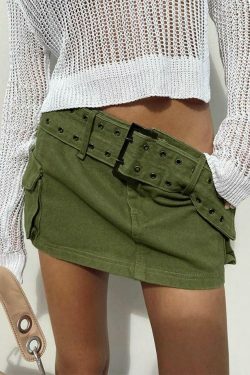 Coquette Aesthetic Mini Skirt with Pocket Belt