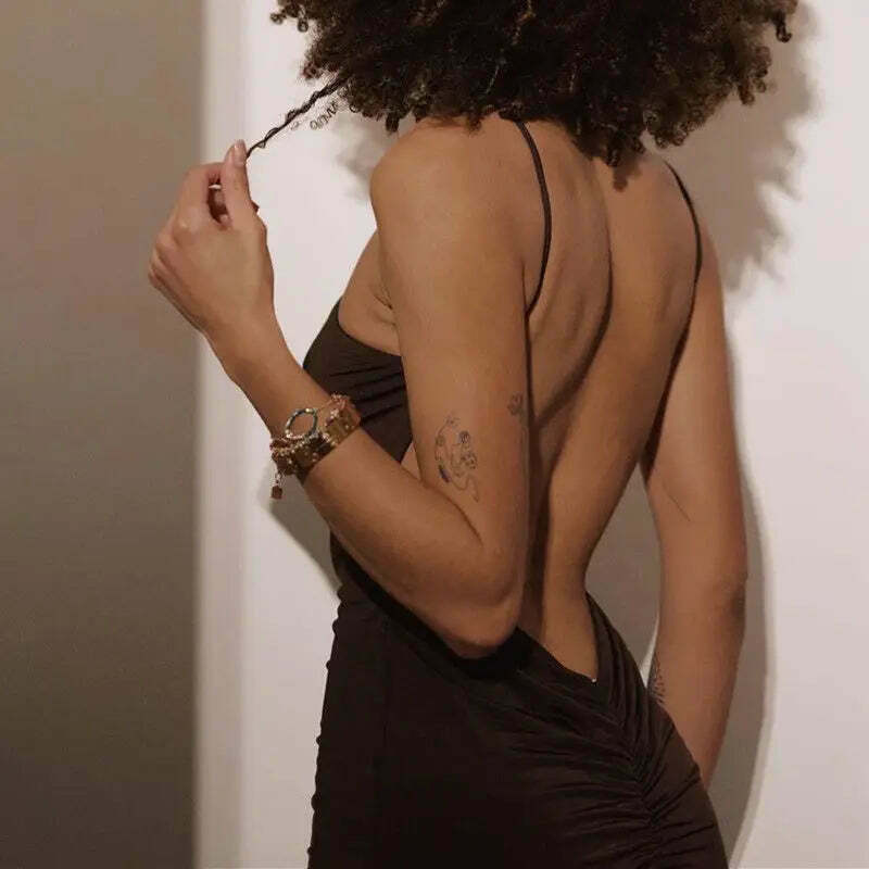 Coquette Aesthetic Mocha Backless Midi Dress - Y2K Fashion Women's Clothing Coquette Aesthetic Mocha Backless Midi Dress - Y2K Fashion Women's Clothing