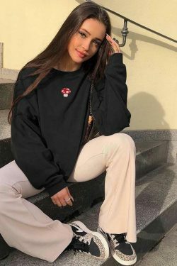 Coquette Aesthetic Mushroom Embroidered Sweater - Y2K Fashion Women's Clothing