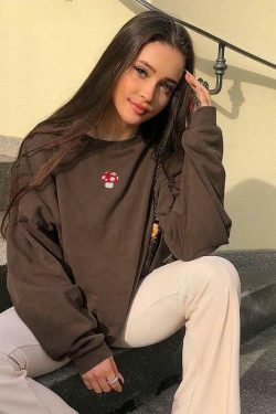 Coquette Aesthetic Mushroom Embroidered Sweater - Y2K Fashion Women's Clothing