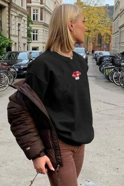 Coquette Aesthetic Mushroom Embroidered Sweater - Y2K Fashion Women's Clothing