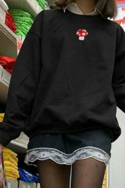 Coquette Aesthetic Mushroom Embroidered Sweater - Y2K Fashion Women's Clothing