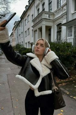 Coquette Aesthetic Nordic Nest Fleece Jacket - Y2K Fashion Grunge Style Cute Tops & Cargo Skirt