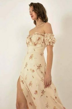 Coquette Aesthetic Off-Shoulder Dress: Y2K Fashion with Rural Radiance Charm