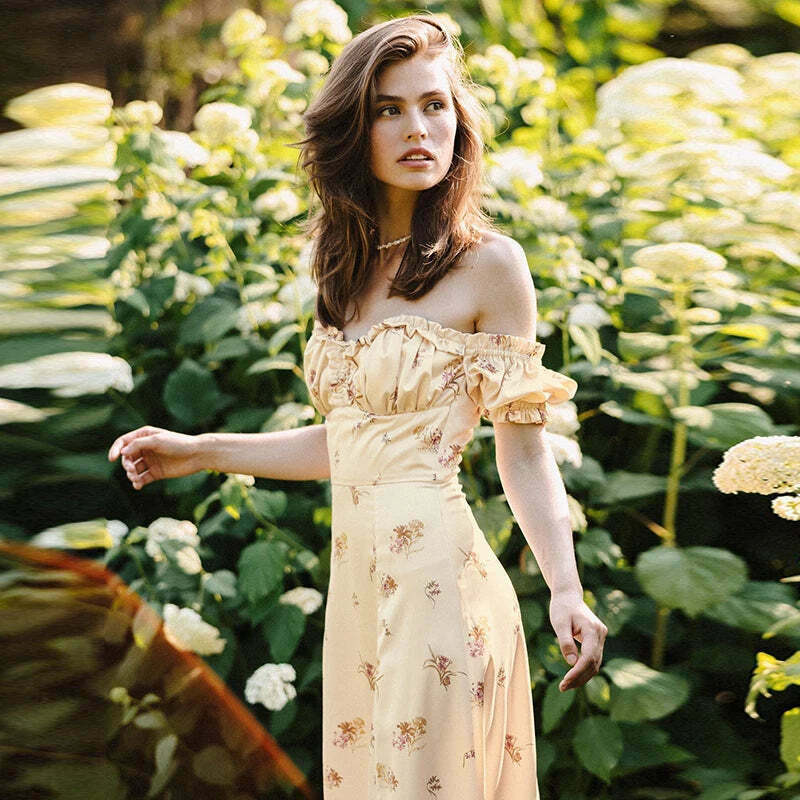 Coquette Aesthetic Off-Shoulder Dress: Y2K Fashion with Rural Radiance Charm Coquette Aesthetic Off-Shoulder Dress: Y2K Fashion with Rural Radiance Charm