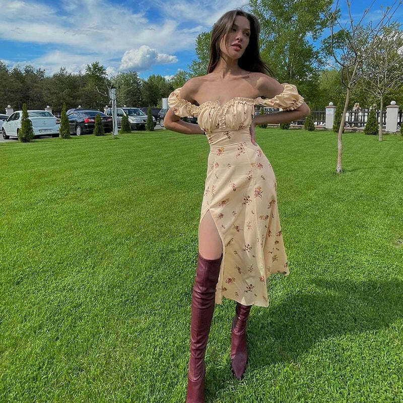 Coquette Aesthetic Off-Shoulder Dress: Y2K Fashion with Rural Radiance Charm Coquette Aesthetic Off-Shoulder Dress: Y2K Fashion with Rural Radiance Charm