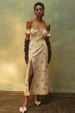 Coquette Aesthetic Off-Shoulder Dress: Y2K Fashion with Rural Radiance Charm