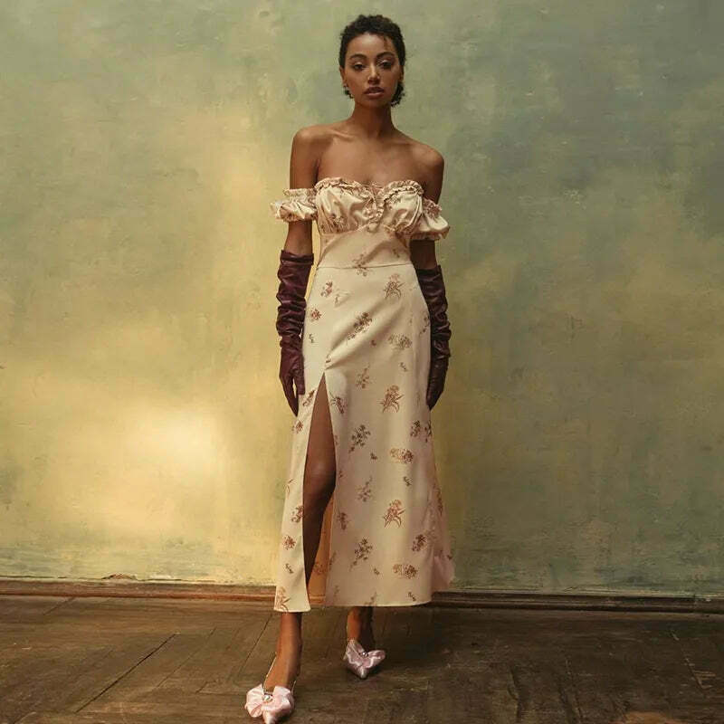 Coquette Aesthetic Off-Shoulder Dress: Y2K Fashion with Rural Radiance Charm Coquette Aesthetic Off-Shoulder Dress: Y2K Fashion with Rural Radiance Charm