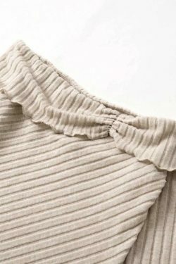 Coquette Aesthetic Off-Shoulder Knit with Irregular Hem - Y2K Grunge Style Tops & Cargo Skirt