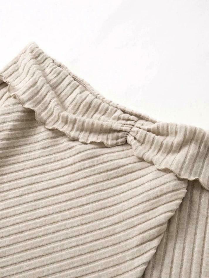 Coquette Aesthetic Off-Shoulder Knit with Irregular Hem - Y2K Grunge Style Tops & Cargo Skirt