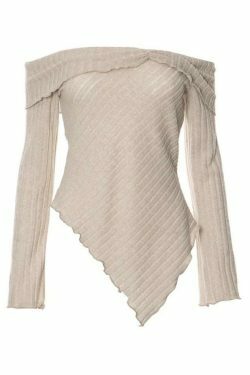 Coquette Aesthetic Off-Shoulder Knit with Irregular Hem - Y2K Grunge Style Tops & Cargo Skirt