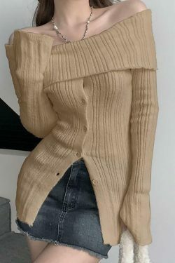 Coquette Aesthetic Off-Shoulder Sweater - Y2K Fashion Grunge Style Cute Tops & Cargo Skirt