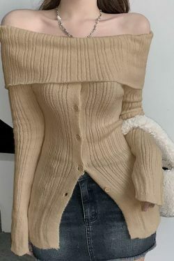 Coquette Aesthetic Off-Shoulder Sweater - Y2K Fashion Grunge Style Cute Tops & Cargo Skirt