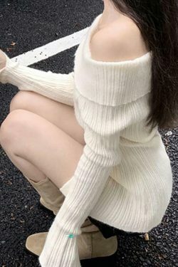 Coquette Aesthetic Off-Shoulder Sweater - Y2K Fashion Grunge Style Cute Tops & Cargo Skirt