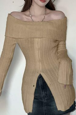 Coquette Aesthetic Off-Shoulder Sweater - Y2K Fashion Grunge Style Cute Tops & Cargo Skirt