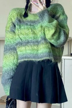 Coquette Aesthetic Ombre Cable Knit Short Sweater - Y2K Fashion Women's Fall Sweater