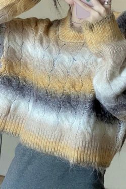 Coquette Aesthetic Ombre Cable Knit Short Sweater - Y2K Fashion Women's Fall Sweater