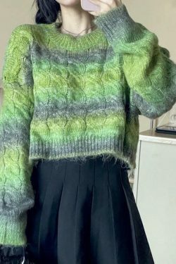 Coquette Aesthetic Ombre Cable Knit Short Sweater - Y2K Fashion Women's Fall Sweater