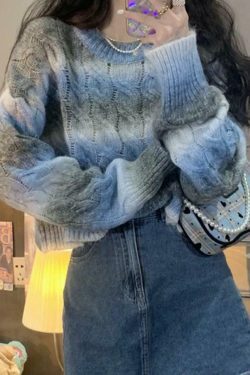 Coquette Aesthetic Ombre Cable Knit Short Sweater - Y2K Fashion Women's Fall Sweater