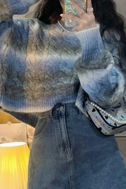 Coquette Aesthetic Ombre Cable Knit Short Sweater - Y2K Fashion Women's Fall Sweater