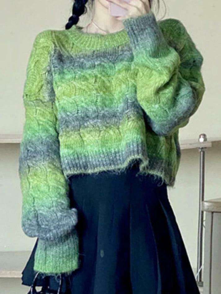 Coquette Aesthetic Ombre Cable Knit Short Sweater - Y2K Fashion Women's Fall Sweater Coquette Aesthetic Ombre Cable Knit Short Sweater - Y2K Fashion Women's Fall Sweater