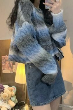 Coquette Aesthetic Ombre Cable Knit Short Sweater - Y2K Fashion Women's Fall Sweater