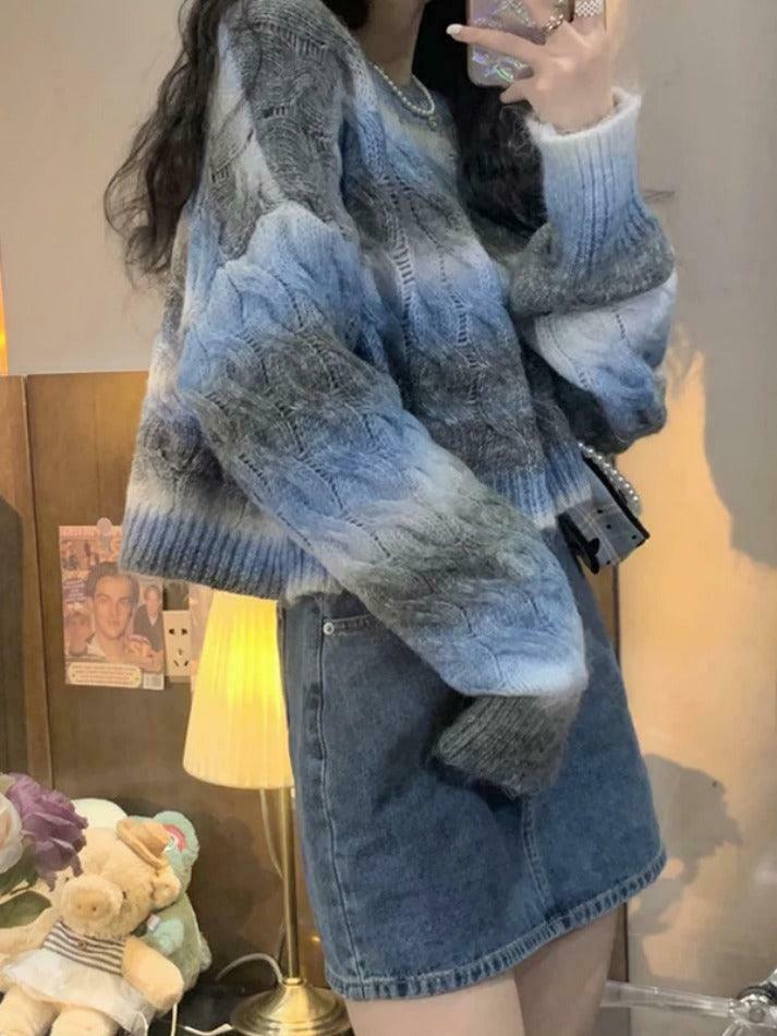 Coquette Aesthetic Ombre Cable Knit Short Sweater - Y2K Fashion Women's Fall Sweater Coquette Aesthetic Ombre Cable Knit Short Sweater - Y2K Fashion Women's Fall Sweater