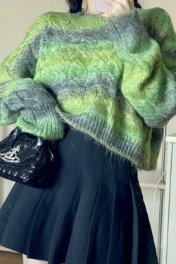 Coquette Aesthetic Ombre Cable Knit Short Sweater - Y2K Fashion Women's Fall Sweater