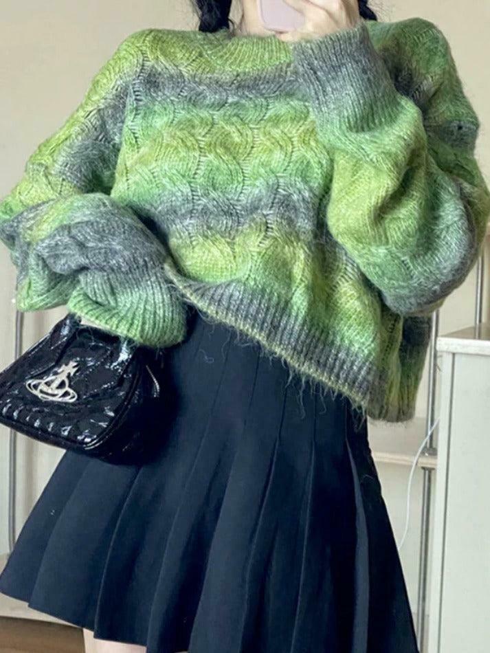 Coquette Aesthetic Ombre Cable Knit Short Sweater - Y2K Fashion Women's Fall Sweater Coquette Aesthetic Ombre Cable Knit Short Sweater - Y2K Fashion Women's Fall Sweater