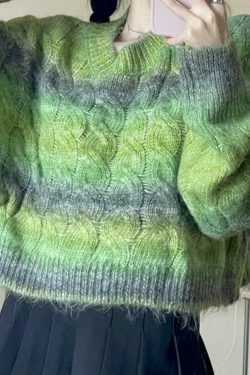 Coquette Aesthetic Ombre Cable Knit Short Sweater - Y2K Fashion Women's Fall Sweater