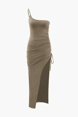 Coquette Aesthetic One-Shoulder Ruched Maxi Dress for Y2K Fashion Enthusiasts