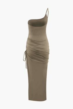 Coquette Aesthetic One-Shoulder Ruched Maxi Dress for Y2K Fashion Enthusiasts