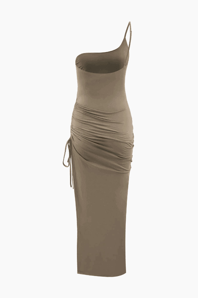 Coquette Aesthetic One-Shoulder Ruched Maxi Dress for Y2K Fashion Enthusiasts