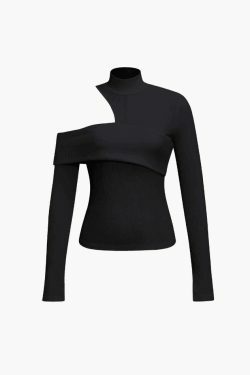 Coquette Aesthetic One Shoulder Top with Mock Neck - Y2K Fashion Statement