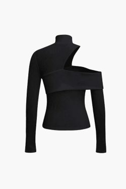 Coquette Aesthetic One Shoulder Top with Mock Neck - Y2K Fashion Statement