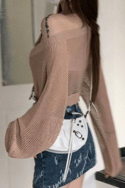 Coquette Aesthetic Open Knit Crop Top: Y2K Fashion, Grunge Style, Cute Tops