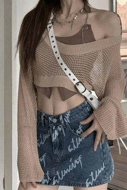 Coquette Aesthetic Open Knit Crop Top: Y2K Fashion, Grunge Style, Cute Tops