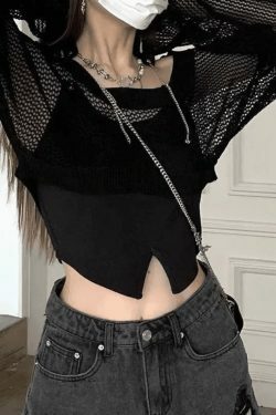 Coquette Aesthetic Open Knit Crop Top: Y2K Fashion, Grunge Style, Cute Tops