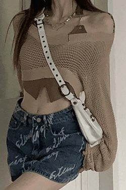 Coquette Aesthetic Open Knit Crop Top: Y2K Fashion, Grunge Style, Cute Tops