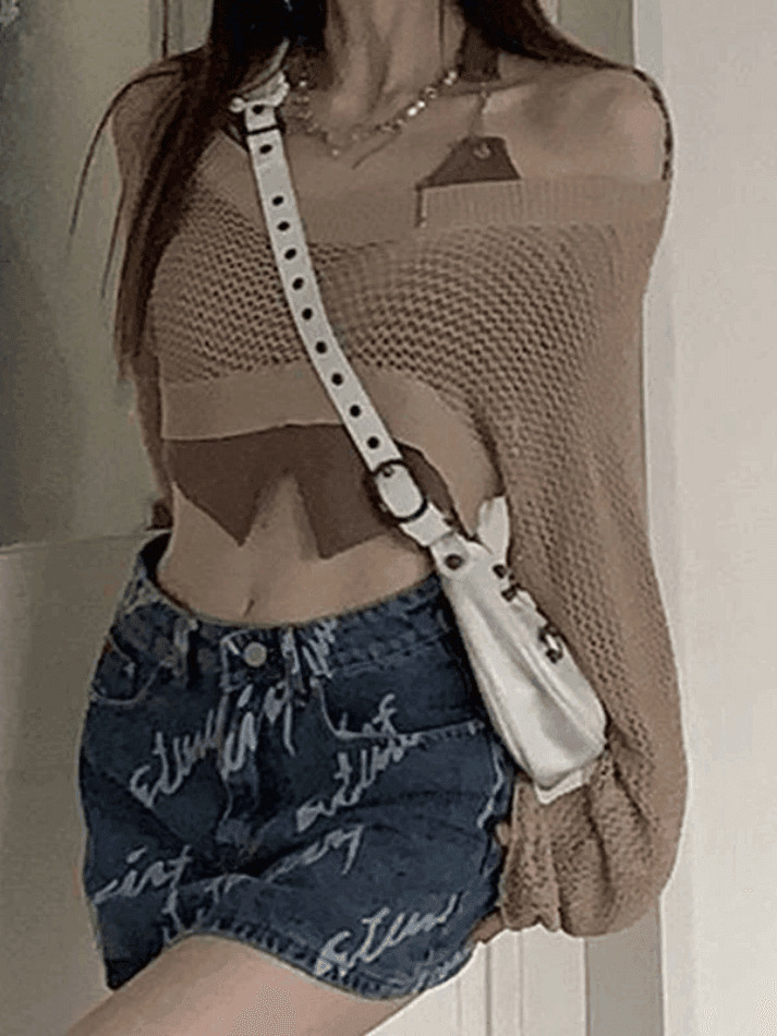 Coquette Aesthetic Open Knit Crop Top: Y2K Fashion, Grunge Style, Cute Tops
