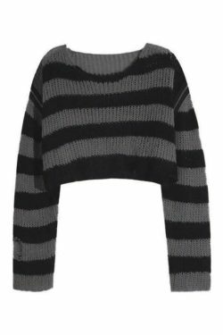 Coquette Aesthetic Oversize Stripe Knit Sweater with Removable Sleeves
