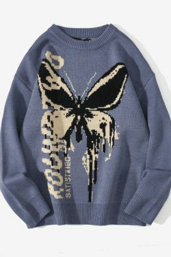 Coquette Aesthetic Oversized Butterfly Jacquard Sweater