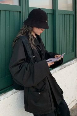 Coquette Aesthetic Oversized Cargo Jacket for Women - Y2K Fashion Statement Piece with Grunge Vibes