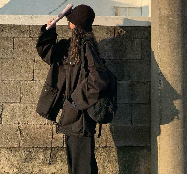 Coquette Aesthetic Oversized Cargo Jacket for Women - Y2K Fashion Statement Piece with Grunge Vibes