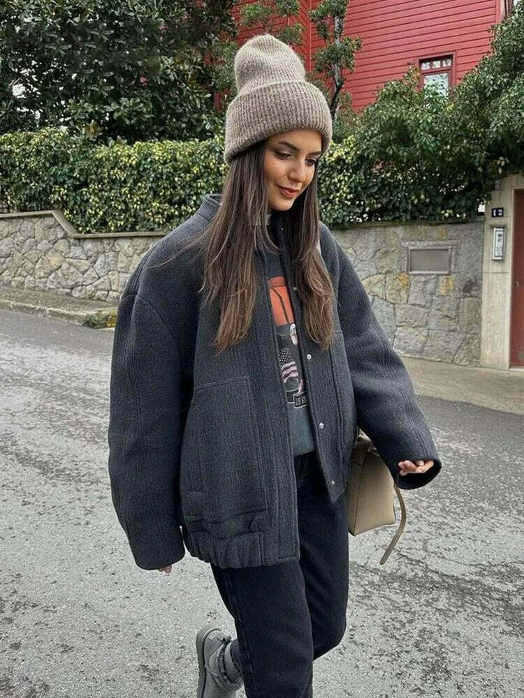 Coquette Aesthetic Oversized Coat for Women - Y2K Fashion Statement Piece with Sleek Design Coquette Aesthetic Oversized Coat for Women - Y2K Fashion Statement Piece with Sleek Design