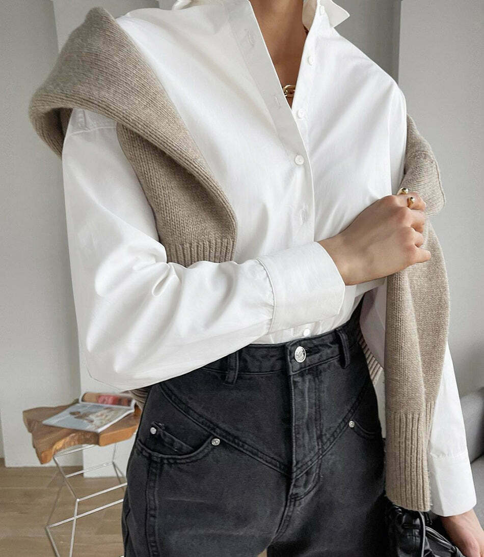 Coquette Aesthetic Oversized Cotton Blouse - Y2K Fashion Women's Clothing