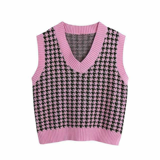 Coquette Aesthetic Oversized Houndstooth Knit Vest Coquette Aesthetic Oversized Houndstooth Knit Vest