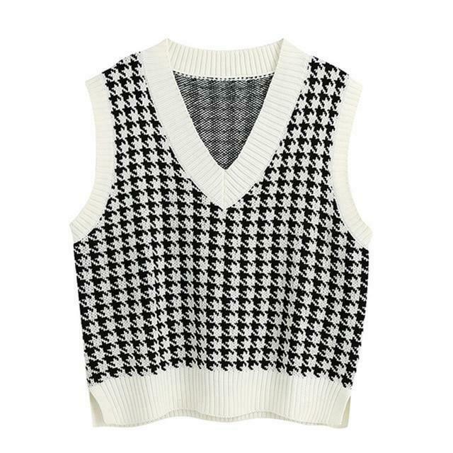 Coquette Aesthetic Oversized Houndstooth Knit Vest Coquette Aesthetic Oversized Houndstooth Knit Vest