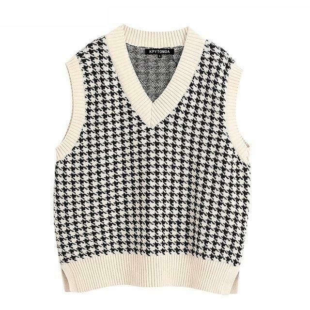 Coquette Aesthetic Oversized Houndstooth Knit Vest Coquette Aesthetic Oversized Houndstooth Knit Vest